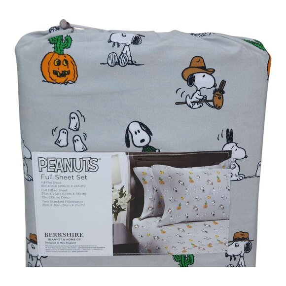 Peanuts Snoopy Cowboy Halloween Full Double Sheet Set By Berkshire Light Gray - Picture 6 of 9